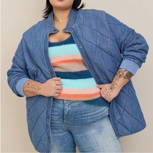 Torrid Quilted Blue chambray Bomber Jacket
